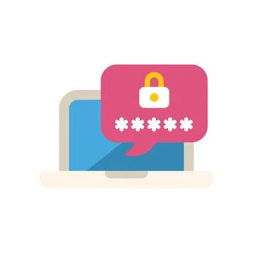 Laptop showing password notification with lock icon on screen Stockillustratie