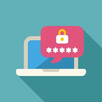 Laptop showing password requesting notification with padlock symbol Stock Illustration