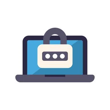 Laptop showing password security padlock icon Illustrazione stock