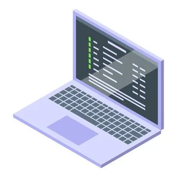 Laptop showing programming code on screen isometric view 스톡 일러스트