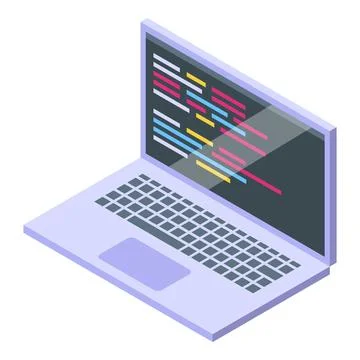 Laptop showing programming code on screen for software development Stock Illustration