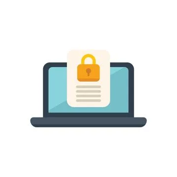 Laptop showing secured document with lock icon Illustrazione stock