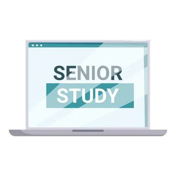 Laptop showing senior study program on screen 스톡 일러스트