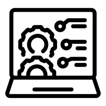 Laptop showing software development process with cogwheels Stock Illustration