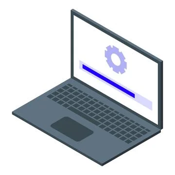Laptop showing software installation progress bar with gear icon Stock Illustration