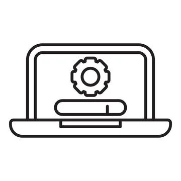 Laptop showing software installation progress with gear icon 스톡 일러스트