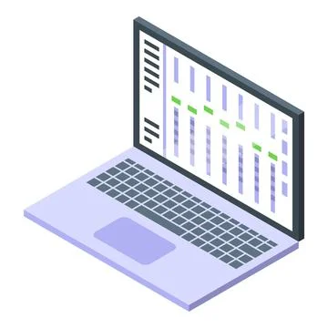 Laptop showing spreadsheet with growing chart on screen, business analysis .. Stock Illustration