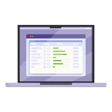 Laptop showing statistical data analysis progress on screen 스톡 일러스트