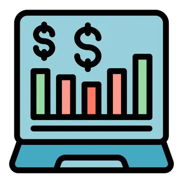 Laptop showing statistical graph with growing financial chart bars Stock Illustration