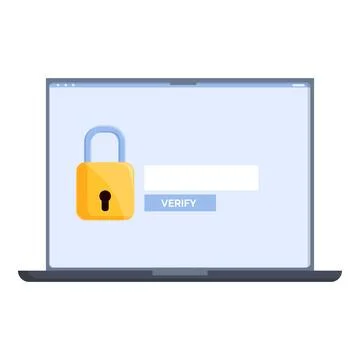 Laptop showing two factor authentication with padlock and verify button Stock Illustration