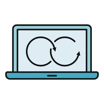 Laptop showing update cycle icon for software refresh 库存插图