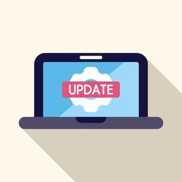 Laptop showing update software process on screen with gear icon Illustrazione stock