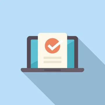 Laptop showing validated document with check mark icon Stock Illustration