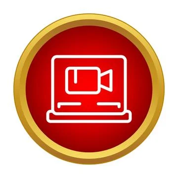 Laptop showing video camera app icon online Illustrazione stock