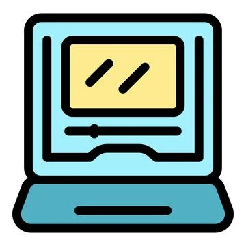 Laptop showing video editing software with timeline and slider control Stock Illustration