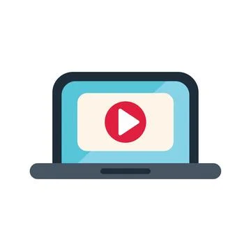 Laptop showing video player interface with play button symbol Stock Illustration