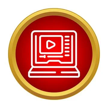 Laptop showing video player interface graphic icon Stock Illustration