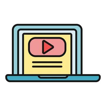 Laptop showing video player interface illustration Stock Illustration