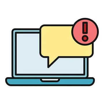 Laptop showing warning message notification icon error Stock Illustration