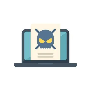 Laptop showing warning message with skull symbol on screen Stock Illustration