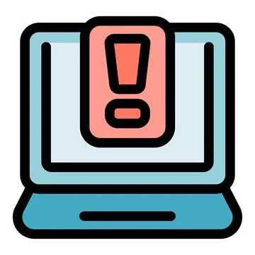 Laptop showing warning notification, system alert on computer screen Stock Illustration