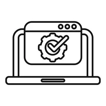Laptop showing web page with checked gear icon for system update 스톡 일러스트