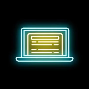 Laptop showing website content on glowing neon screen Stock Illustration