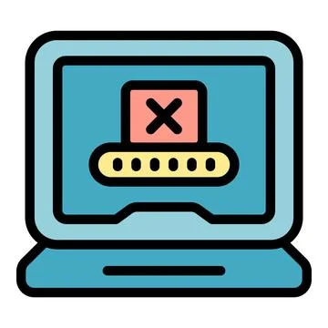 Laptop showing wrong password notification with cross mark icon on screen Stock Illustration