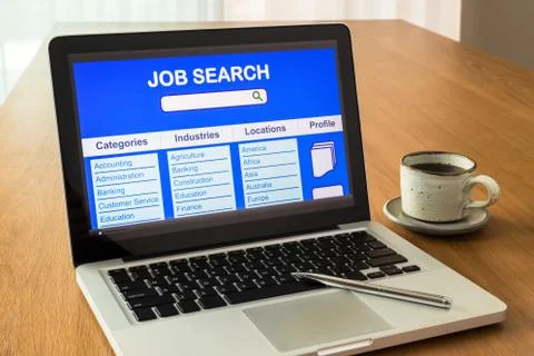 Laptop shows user interface of online job search Stock Photos