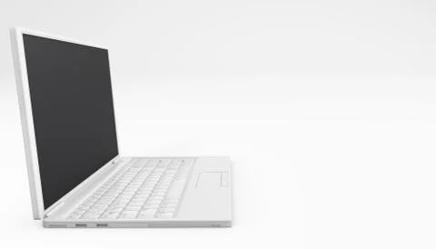 Laptop side isolated on white. Being online concept. 3d rendering Stock Illustration