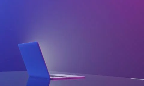 Laptop side view with screen lighting glow, copy space on beautiful backgroun Stock Illustration