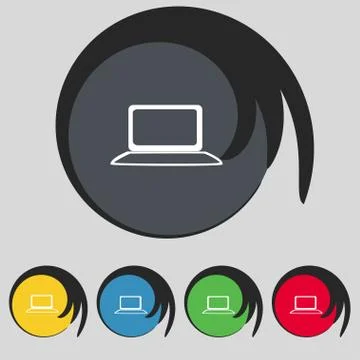 Laptop sign icon. Notebook pc with graph symbol. Monitoring. Set colourful bu Stock Illustration