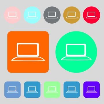 Laptop sign icon. Notebook pc with graph symbol. Monitoring.12 colored button Stock Illustration