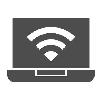 Laptop with signal solid icon. Wireless connection, device with access symbol イラスト素材