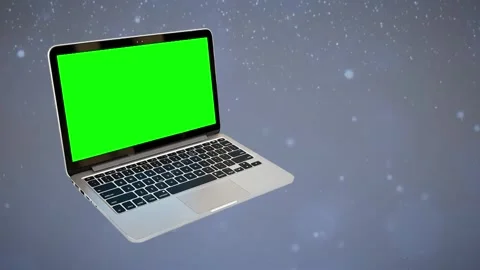 Laptop Silver Open with Green Screen Mockup on animated Background Stock Footage 345635608