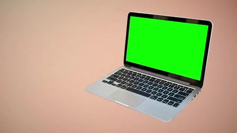 Laptop Silver Open with Green Screen Mockup on White animation Background Stock Footage 345635615