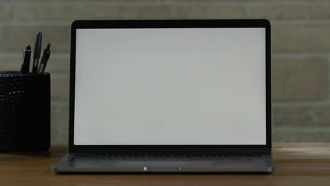 Laptop On Simple Desk Stock Footage 114023340