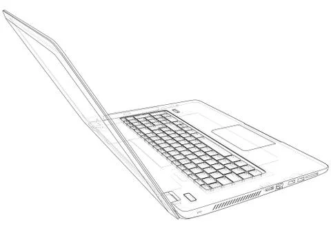 Laptop sketch. Vector created of 3d. Wire-frame line style Illustrazione stock