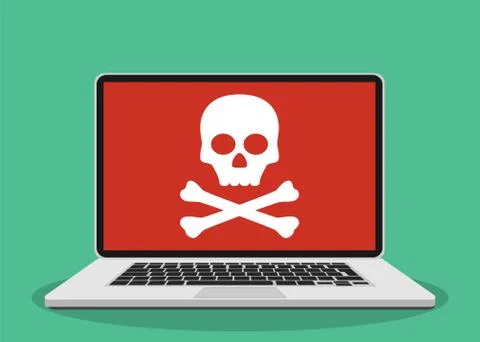 Laptop with skull on the screen. Stock Illustration