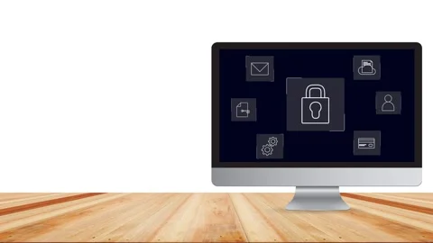 Laptop sliding in with data protection and cybersecurity concept Stock Footage 281539689