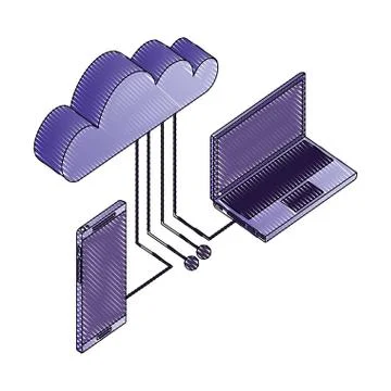 Laptop smartphone cloud computing connection network data Stock Illustration