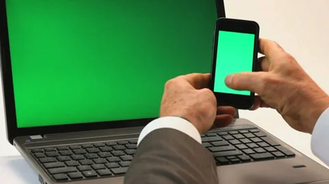 LAPTOP SMARTPHONE GREENSCREEN Stock Footage 35350040