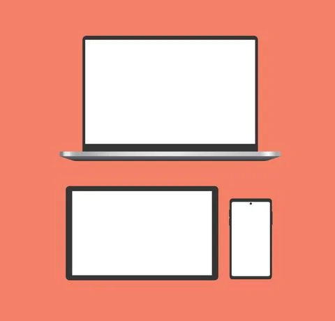 Laptop  Smartphone Tablet Mockup Android Blank White Display Screen Template Stock Illustration