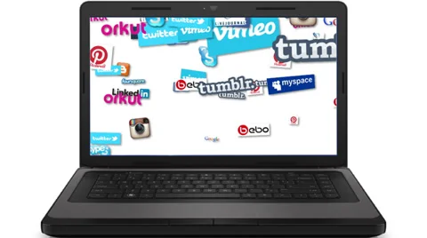 Laptop Social Media Logo Loop Stock Footage 39392957