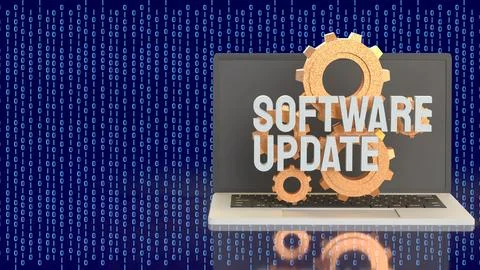 Laptop Software Update Technology Concept With Gears And Binary Code 3d rende イラスト素材