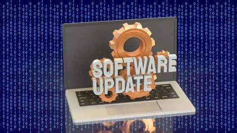 Laptop Software Update Technology Concept With Gears And Binary Code 3d rende Stock Illustration
