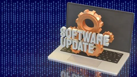 Laptop Software Update Technology Concept With Gears And Binary Code 3d rende Stock Illustration