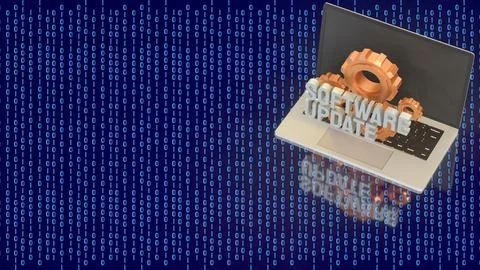 Laptop Software Update Technology Concept With Gears And Binary Code 3d rende イラスト素材