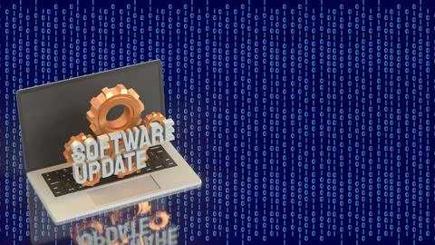 Laptop Software Update Technology Concept With Gears And Binary Code 3d rende イラスト素材