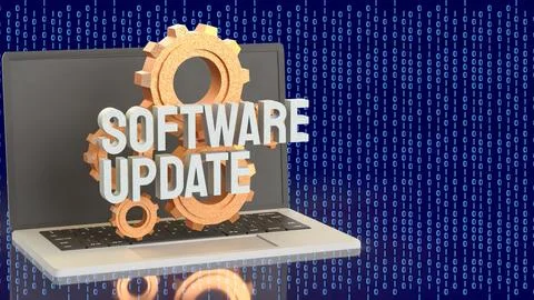 Laptop Software Update Technology Concept With Gears And Binary Code 3d rende Stockillustratie